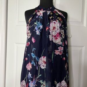 Bellambra Silk Blend Floral Halter Maxi Dress - Navy Made in Italy Large